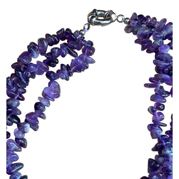 Purple Amethyst Chips Multi Strand Boho Chic Necklace Jewelry 18” Long - Picture 5 of 6